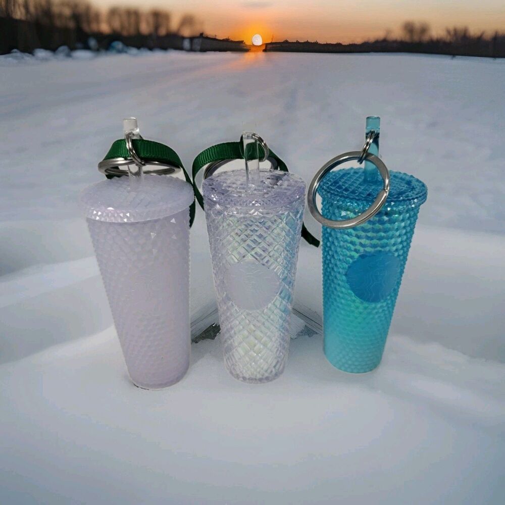 Starbucks Ornament Keychains Iridescent Studded Blue Cold Cup 2020s Set of 3